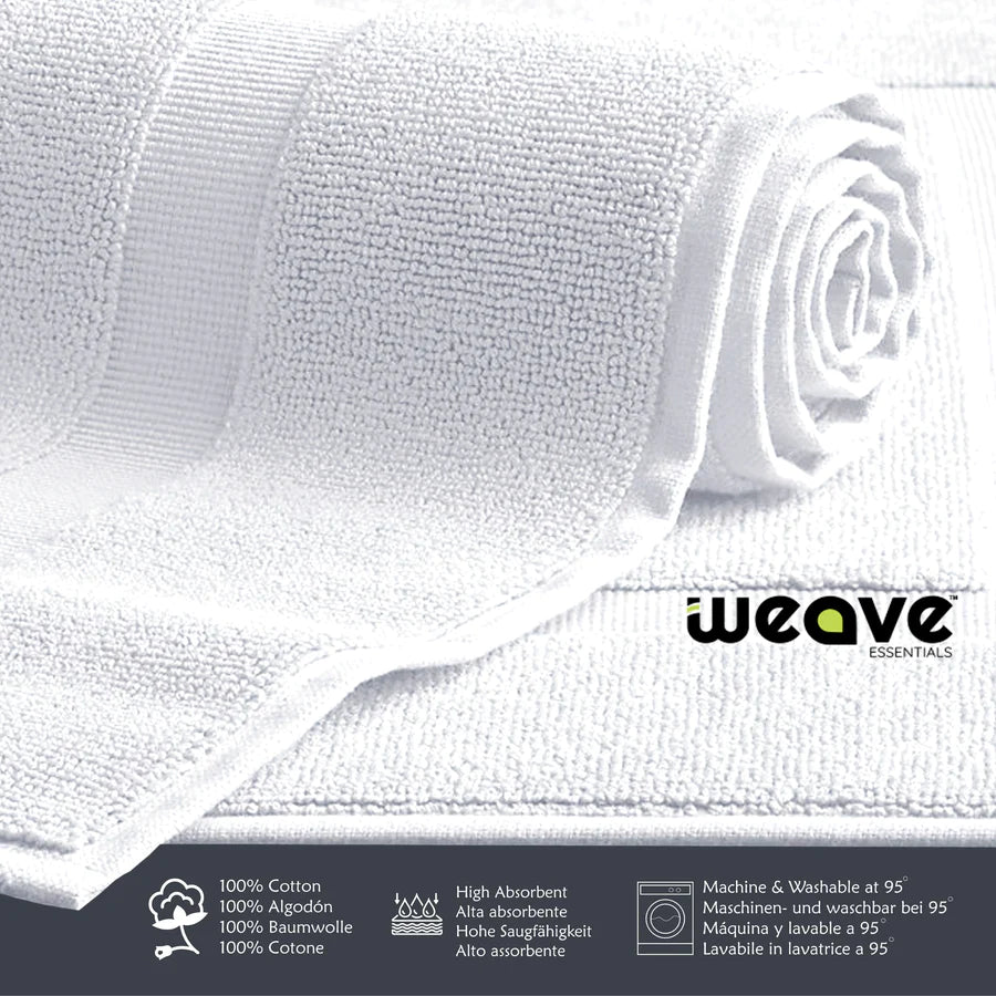 LUXURY COTTON BATH MATS: PACK OF 2- PURE WHITE-Bath Mats-Weave Essentials-White-Weave Essentials