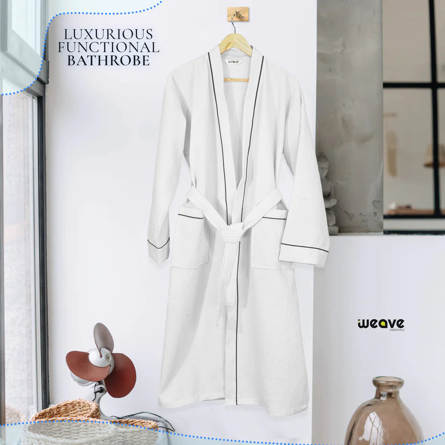 100% COTTON KIMONO UNISEX WAFFLE BATHROBE-Robes-Weave Essentials-White-S/M-Weave Essentials