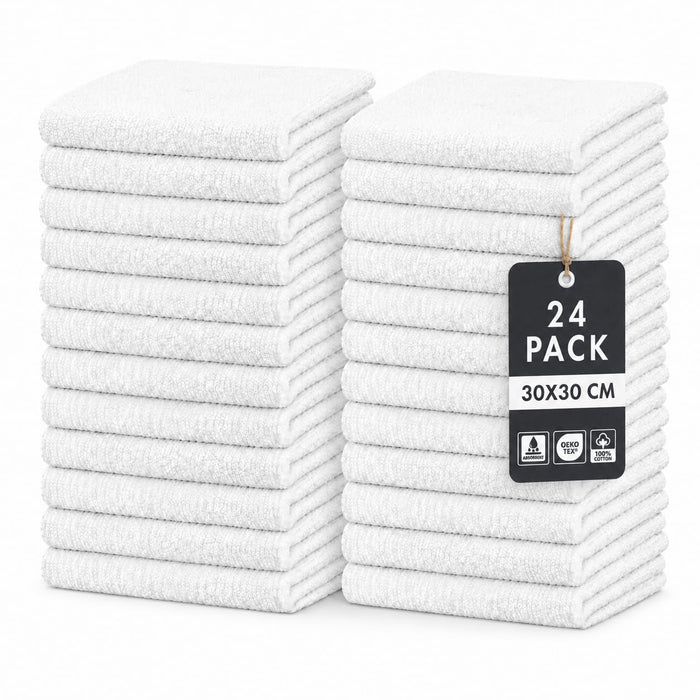 24-Pack Cotton Face Cloths - Soft, Absorbent Flannel Washcloths