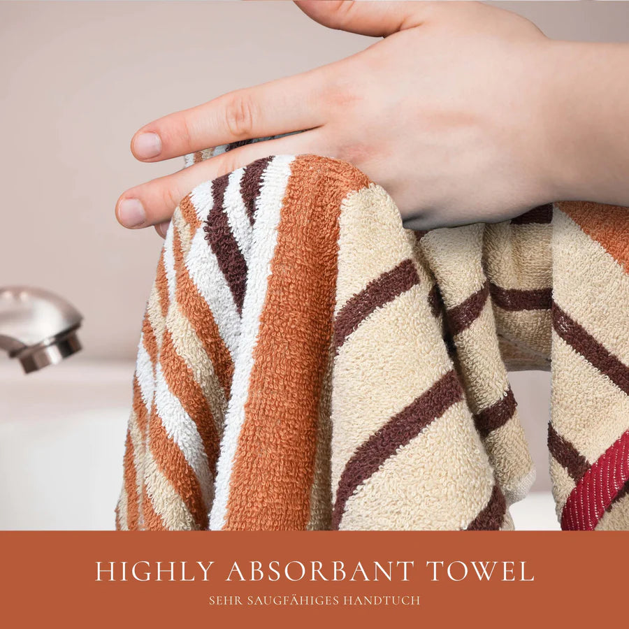 4Pc Bath Linen Towel Set, 2 Large Bath Towel - 70x140cm, 2 Hand Towels - 50x90cm, Solid Stripped 100% Cotton, Quick Dry Towel, Soft & Absorbent-Guest Towel-Weave Essentials-Ochre Brown-2x Hand & 2x Bath-Weave Essentials