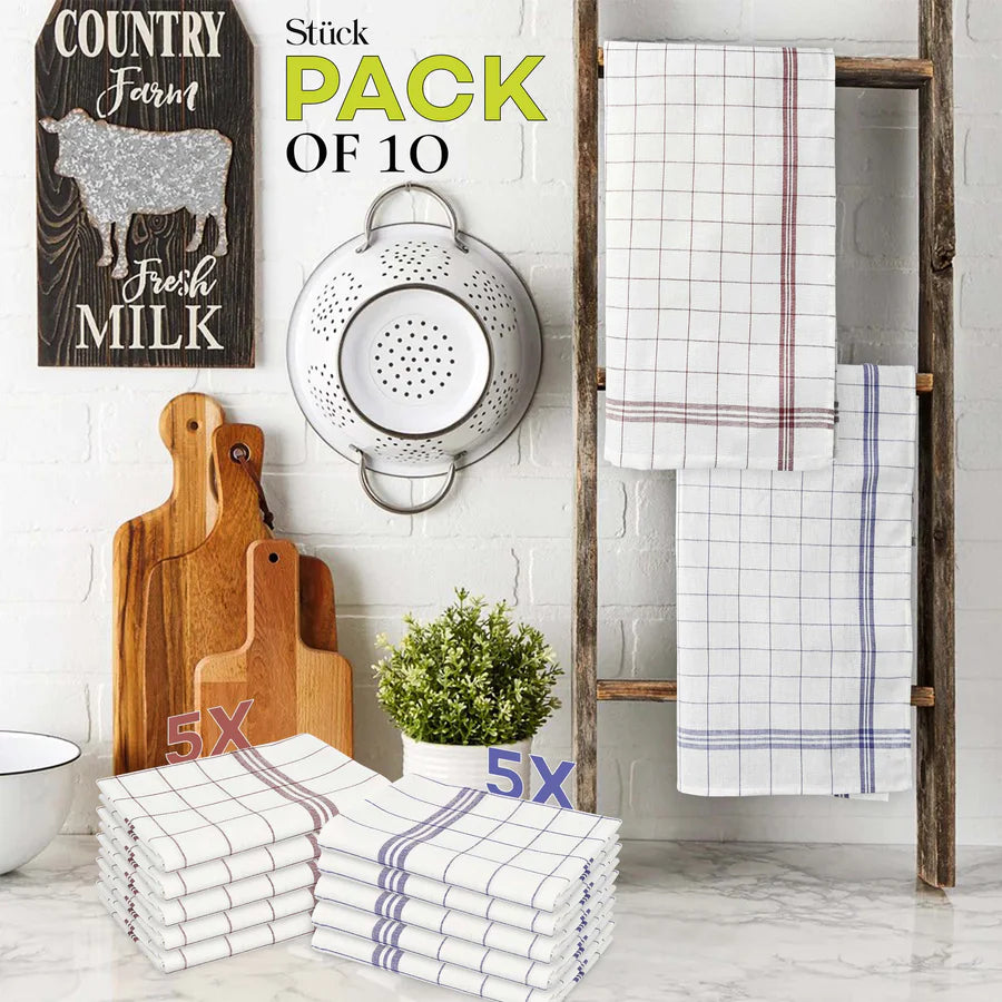 10 BASICS COTTON TEA TOWELS FOR KITCHEN WITH HANGING LOOP-Kitchen Tea Towel-Weave Essentials-Weave Essentials
