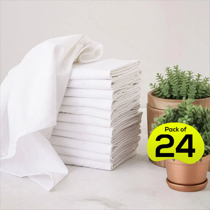 Weave Essentials 24pc Flour Sack Towels - 100% Cotton Tea Towels for Kitchen, Highly Absorbent Washing Up Cloths for Dishes, Lightweight, Premium Quality Durable Soft Feel Fingertip Flour Sack | White