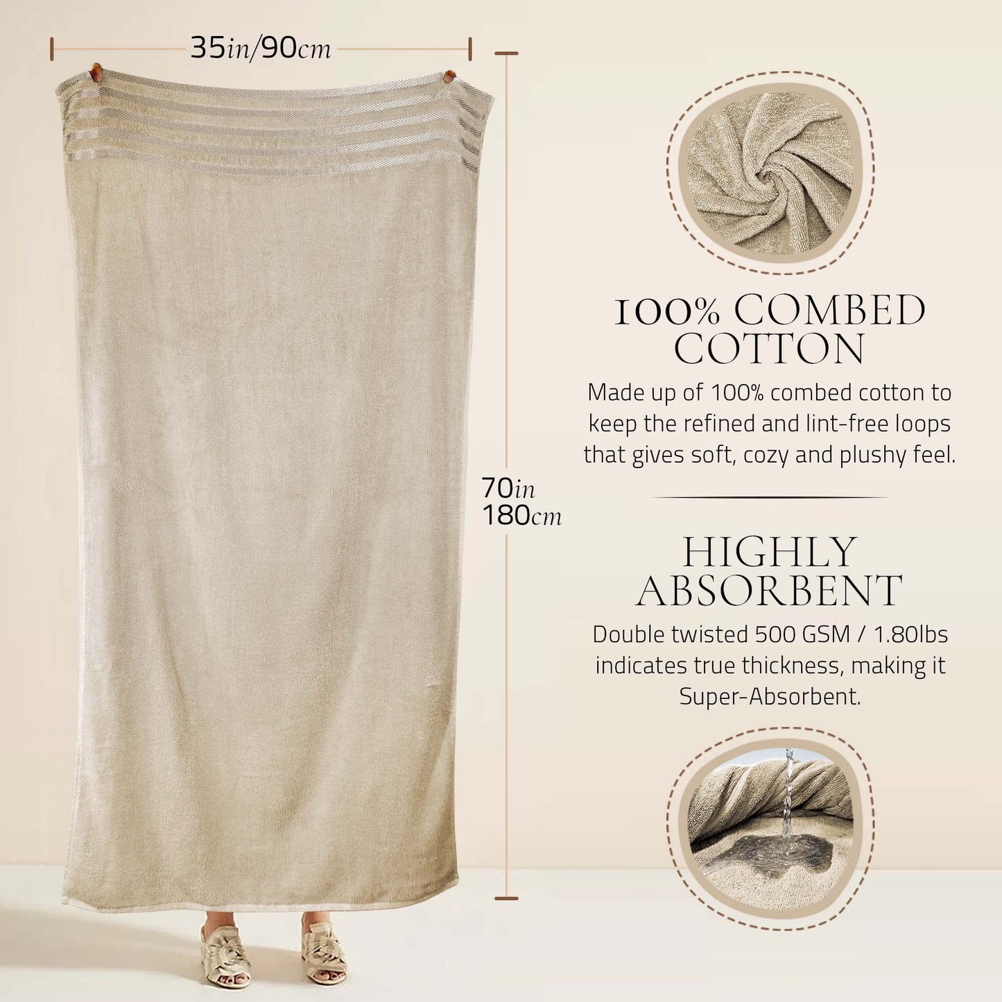 2-Pack Jumbo Viscose Bath Sheets - Ultra Soft, Quick-Dry, 90x180cm