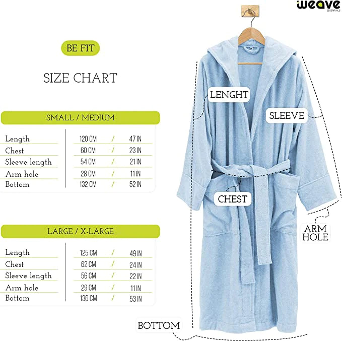 TERRY HOODED BATHROBE: 2 POCKETS & WRAP BELT-Bathrobe-Weave Essentials-Pale Pink-L/XL-Weave Essentials