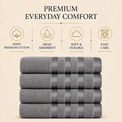 4-Pack Viscose Bath Towels - Soft, Quick-Dry, 70x140cm