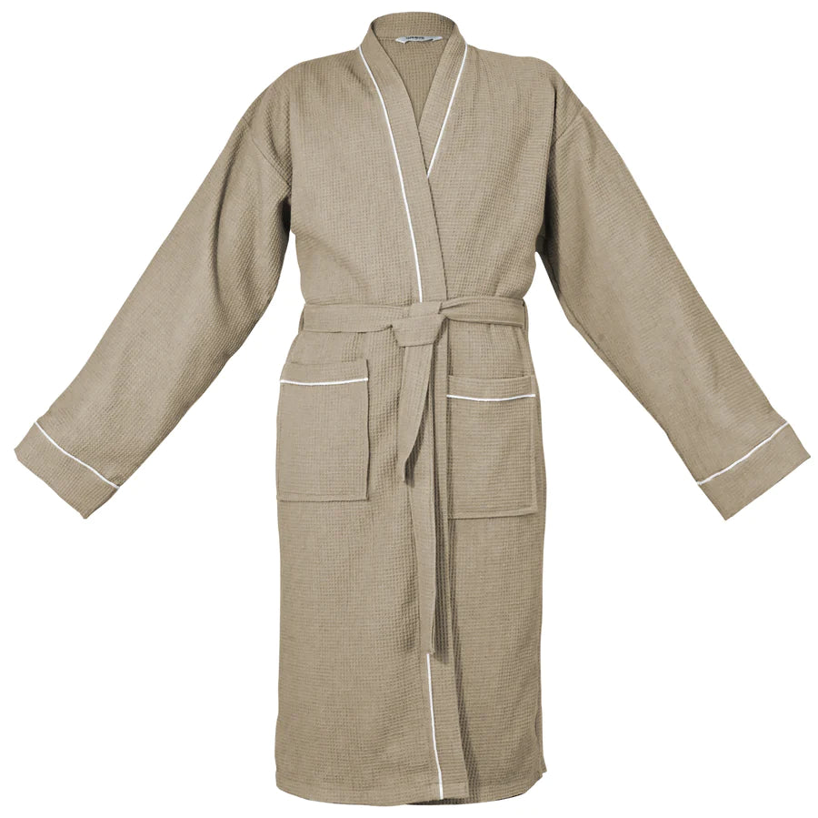100% COTTON KIMONO UNISEX WAFFLE BATHROBE-Robes-Weave Essentials-Beige-S/M-Weave Essentials