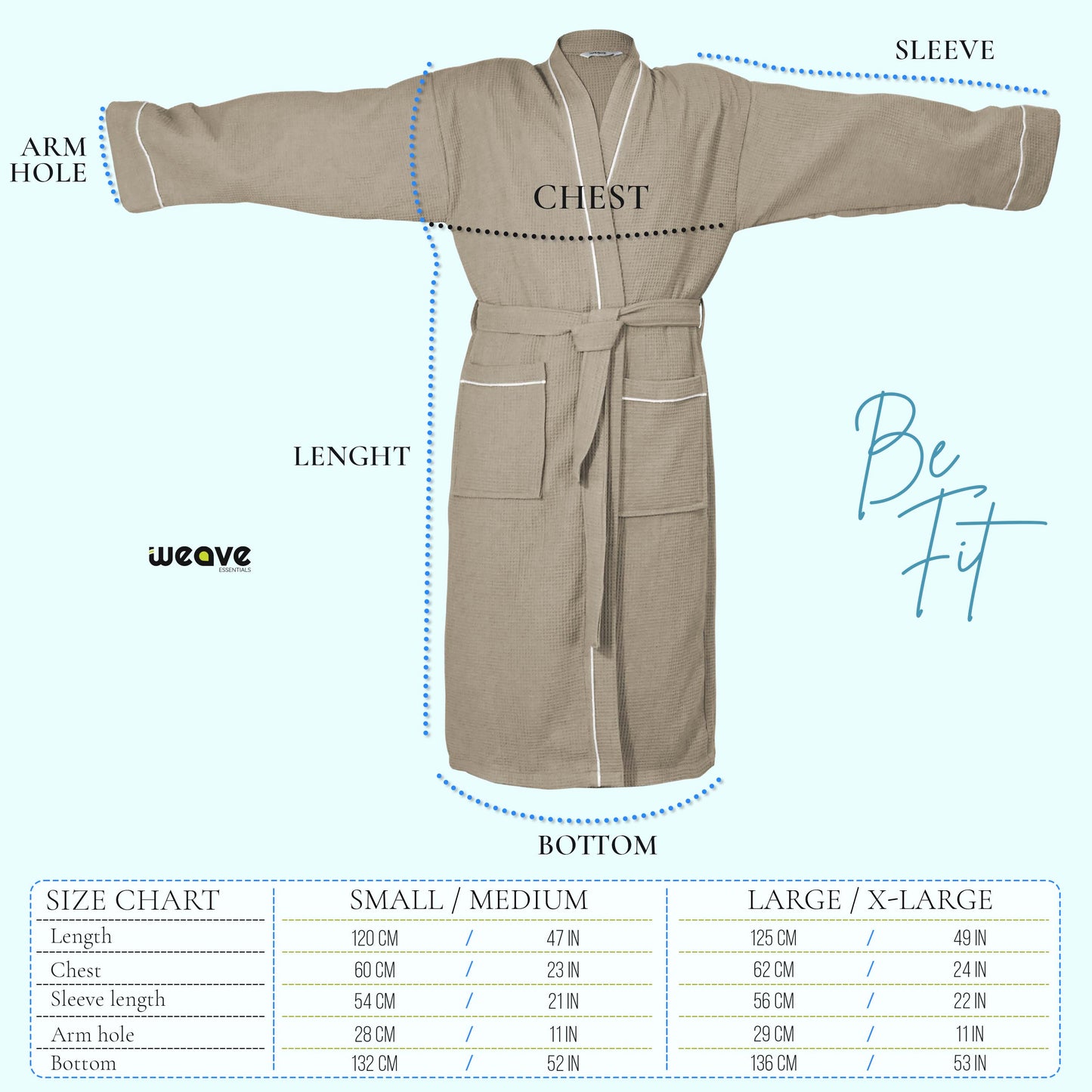 100% COTTON KIMONO UNISEX WAFFLE BATHROBE-Robes-Weave Essentials-Grey-S/M-Weave Essentials