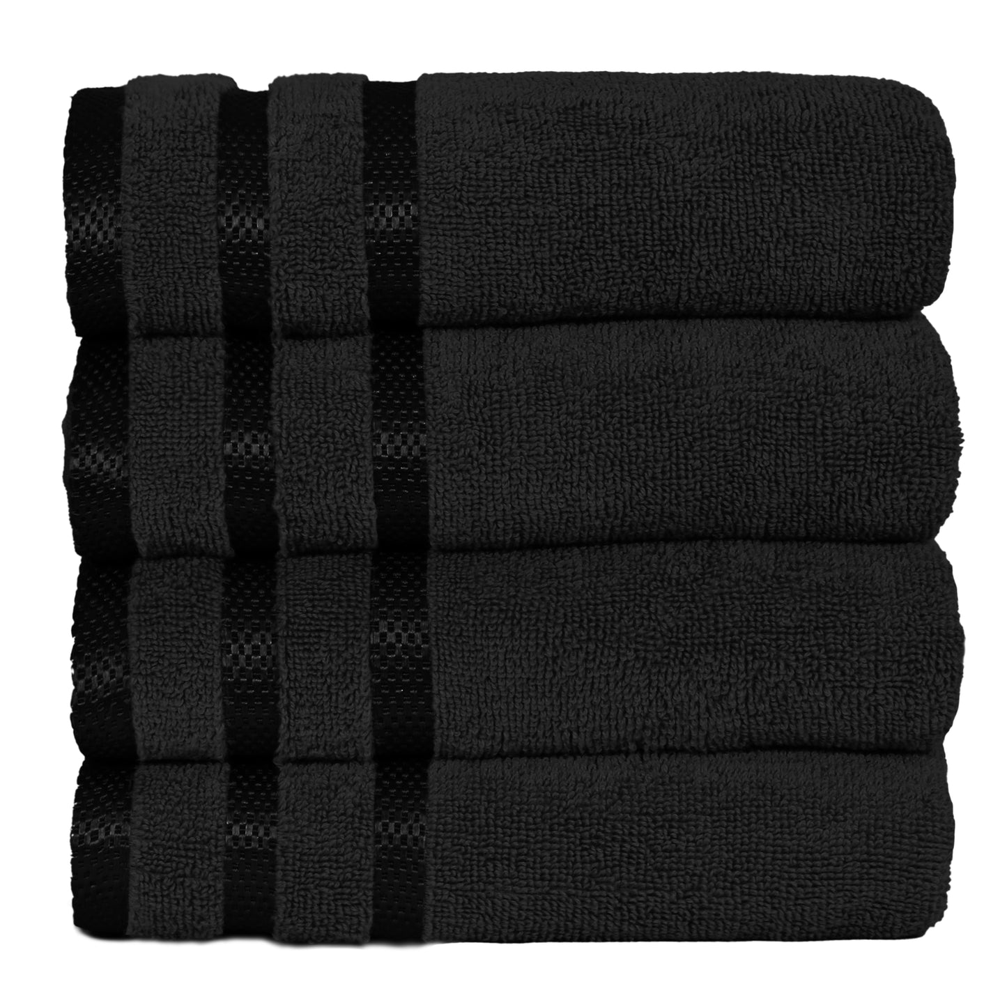 4 Pc Hand Towels - 50x90 cm / 20x35 inch, 100% Combed Cotton Hand Towel Set, Luxury Plush & Premium Bathroom Linen, Quick Dry Towel & High Absorbent-Weave Essentials-Black-Weave Essentials