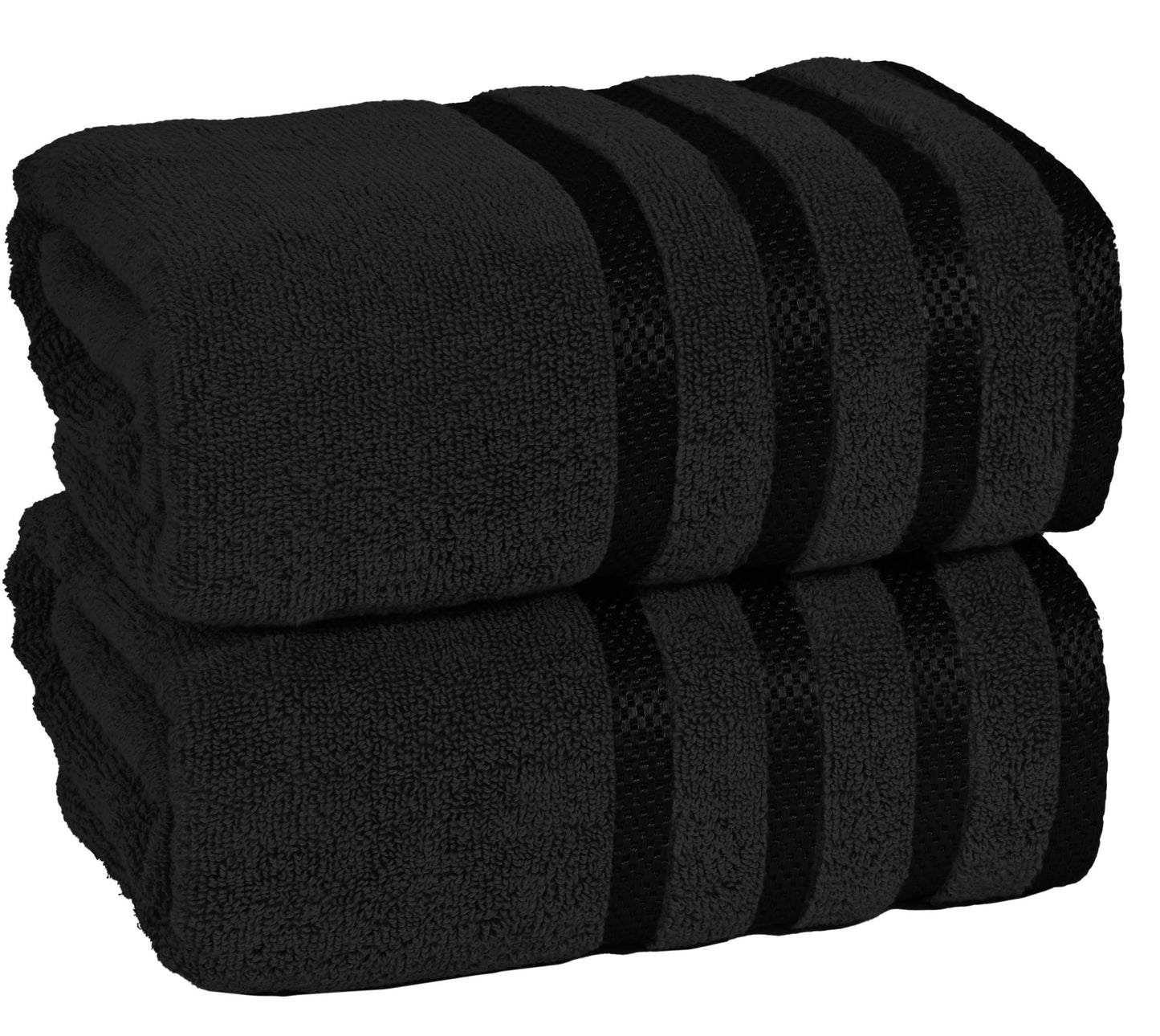 2Pc viscose bath towel set | Ultimate Comfort, Superior Absorbency, Eco-Friendly, Skin-Friendly & Quick Dry; made of 100% Cotton | 2 towels (70x140cm / 27x55inch)-Weave Essentials-Black-Weave Essentials