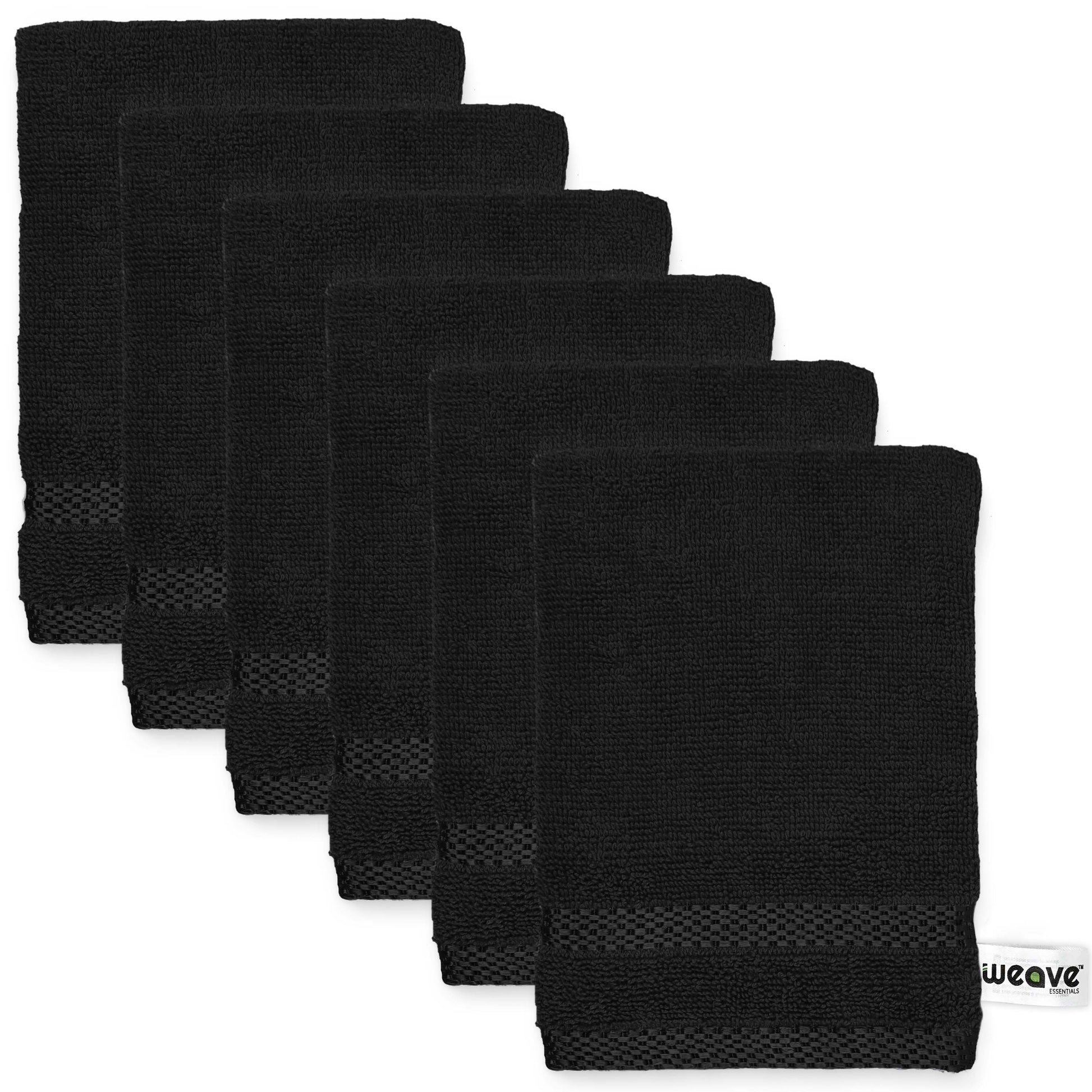 6Pc Ultrasoft & Absorbent Viscose Wash Gloves set | 15x20cm / 6x8inch | 100% cotton | Ideal as body wash, makeup remover face cloths, face towel-Weave Essentials-Black-Weave Essentials