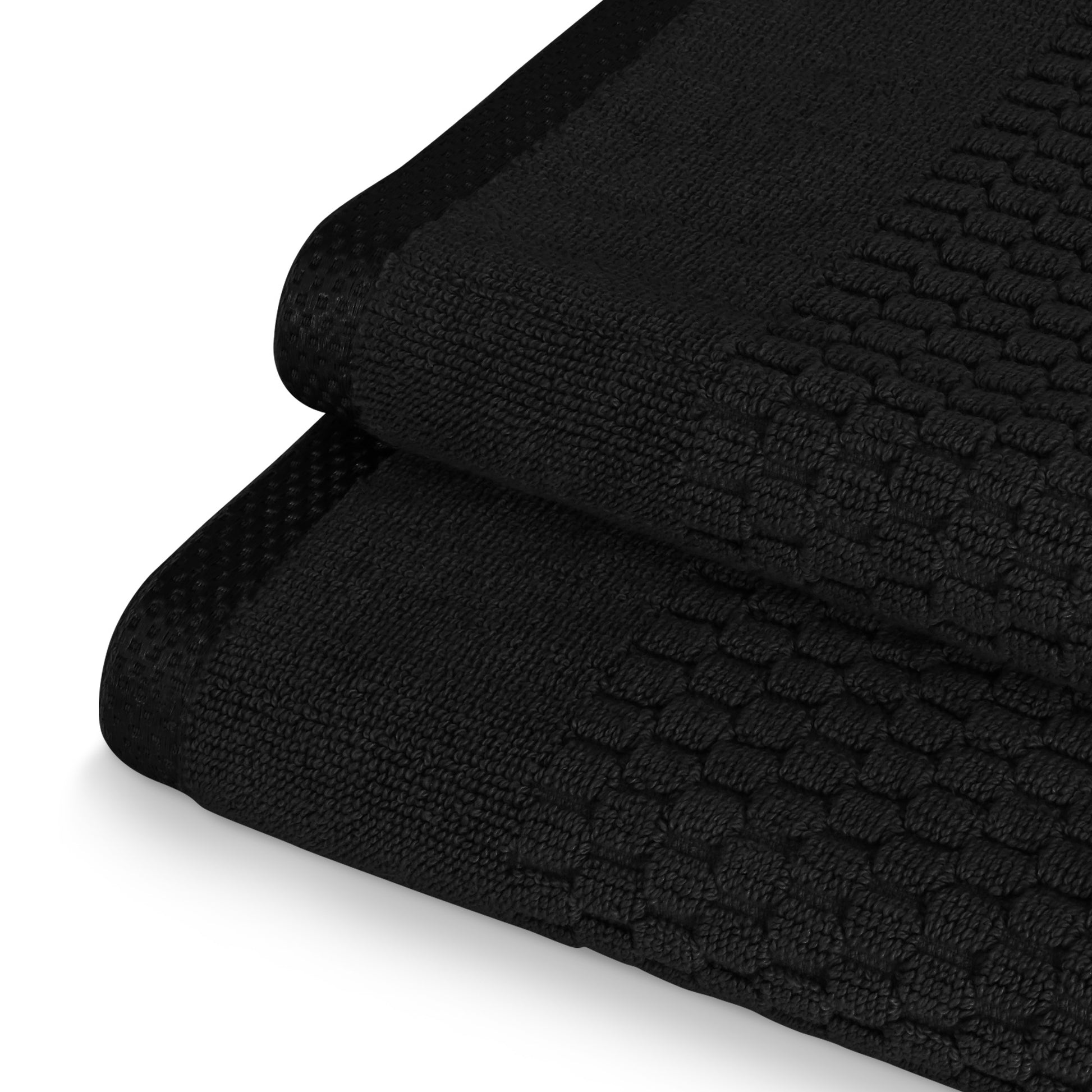 Terry Bath Mat - 100% Ring Spun Cotton, 50 x 80 cm Luxury Plush Premium Quality Quick Dry Bath Shower Matt, High Absorbent & Machine Washable Bathroom Mat | Pack of 2-Weave Essentials-Black-Weave Essentials