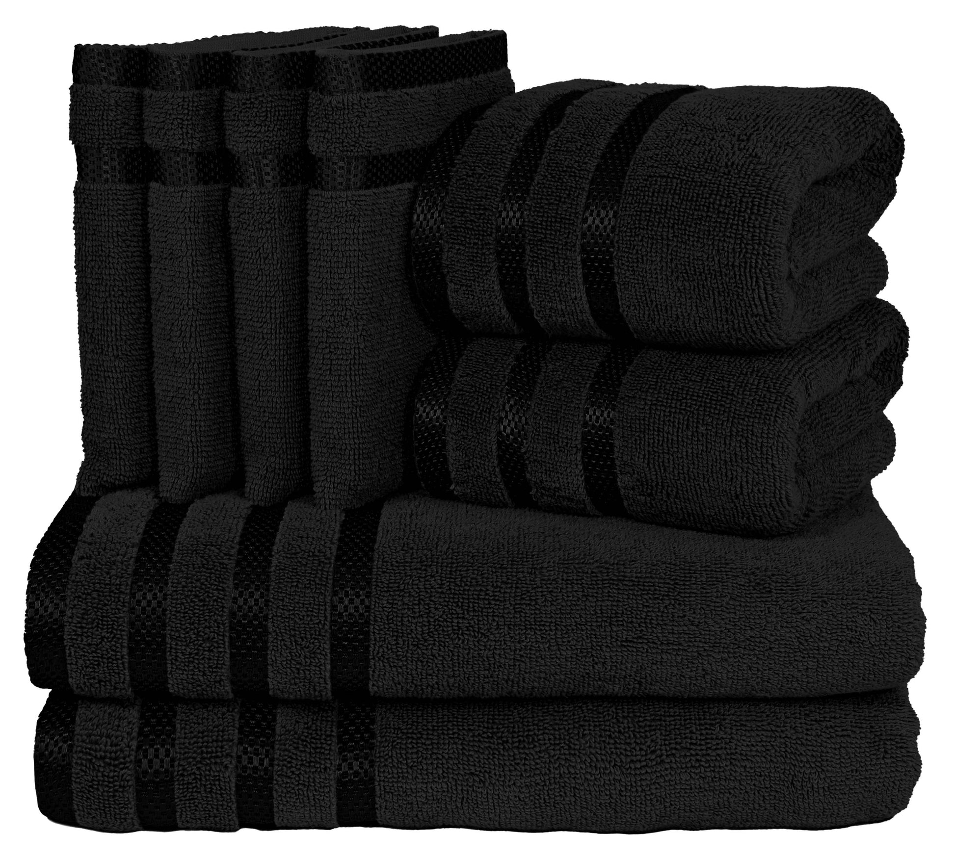 8 Pc Towel Set, 2 Bath Towel, 2 Hand Towels, 4 Body Wash Gloves, Luxury 100% Combed Cotton Bathroom Towels, Soft Plush & Premium Towel Bale Set-Weave Essentials-Black-Weave Essentials