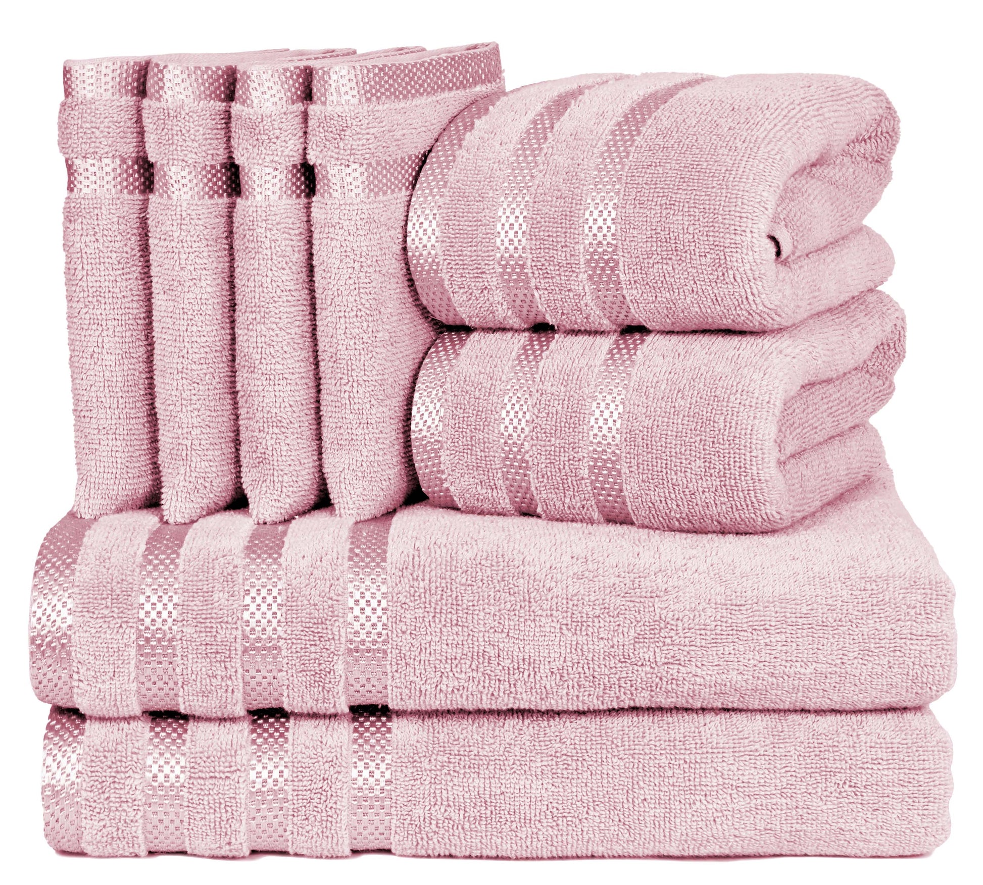 8 Pc Towel Set, 2 Bath Towel, 2 Hand Towels, 4 Body Wash Gloves, Luxury 100% Combed Cotton Bathroom Towels, Soft Plush & Premium Towel Bale Set-Weave Essentials-Pink-Weave Essentials