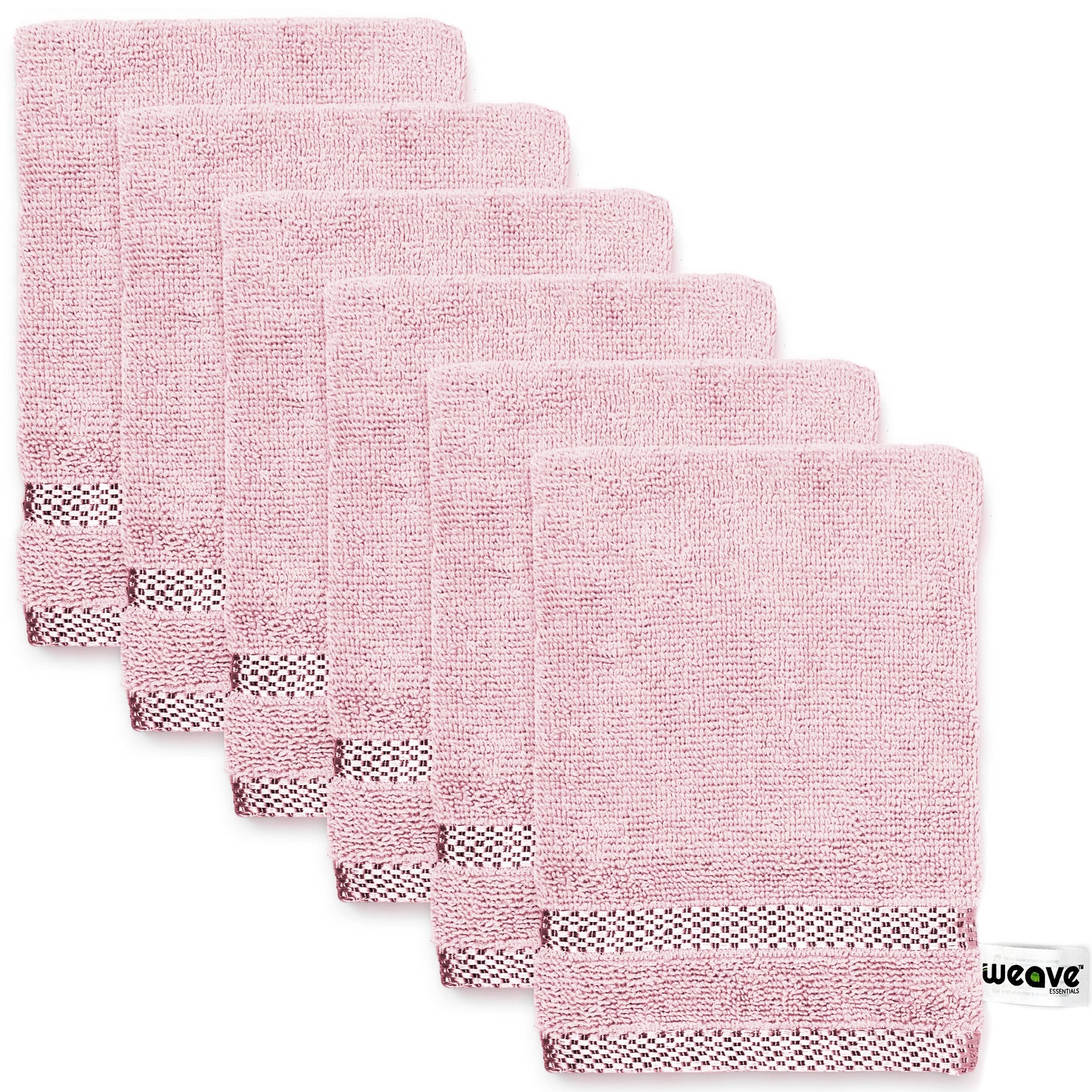 6Pc Ultrasoft & Absorbent Viscose Wash Gloves set | 15x20cm / 6x8inch | 100% cotton | Ideal as body wash, makeup remover face cloths, face towel-Weave Essentials-Pink-Weave Essentials
