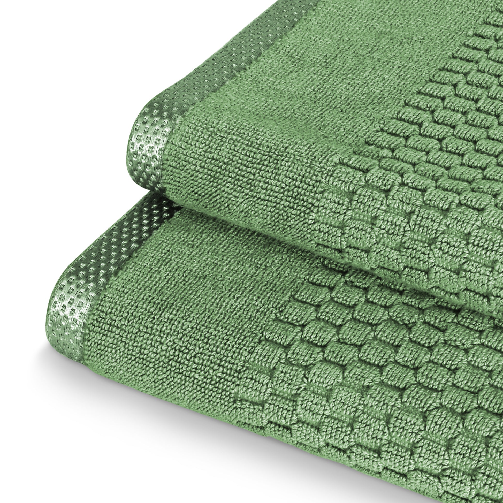 Terry Bath Mat - 100% Ring Spun Cotton, 50 x 80 cm Luxury Plush Premium Quality Quick Dry Bath Shower Matt, High Absorbent & Machine Washable Bathroom Mat | Pack of 2-Weave Essentials-Green-Weave Essentials