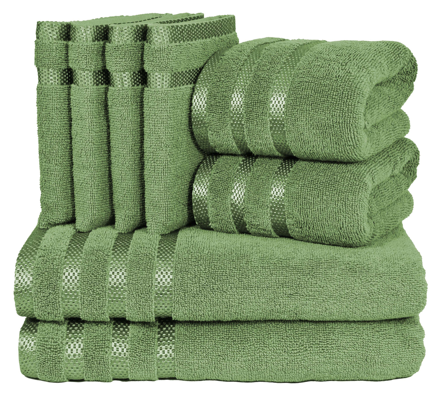 8 Pc Towel Set, 2 Bath Towel, 2 Hand Towels, 4 Body Wash Gloves, Luxury 100% Combed Cotton Bathroom Towels, Soft Plush & Premium Towel Bale Set-Weave Essentials-Green-Weave Essentials