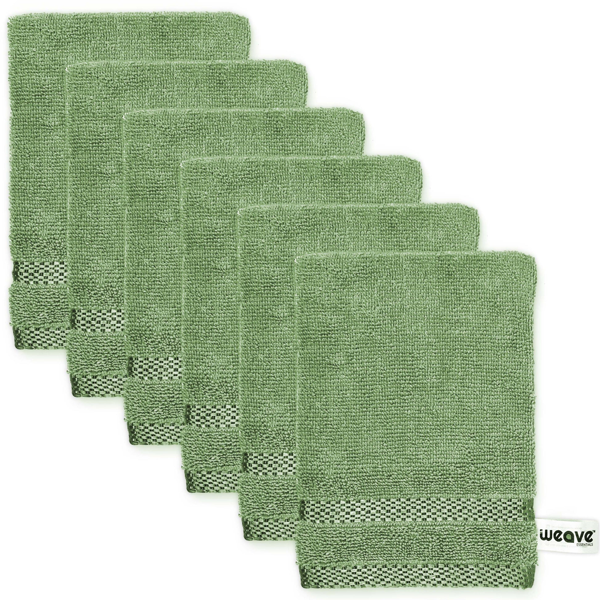 6Pc Ultrasoft & Absorbent Viscose Wash Gloves set | 15x20cm / 6x8inch | 100% cotton | Ideal as body wash, makeup remover face cloths, face towel-Weave Essentials-Green-Weave Essentials