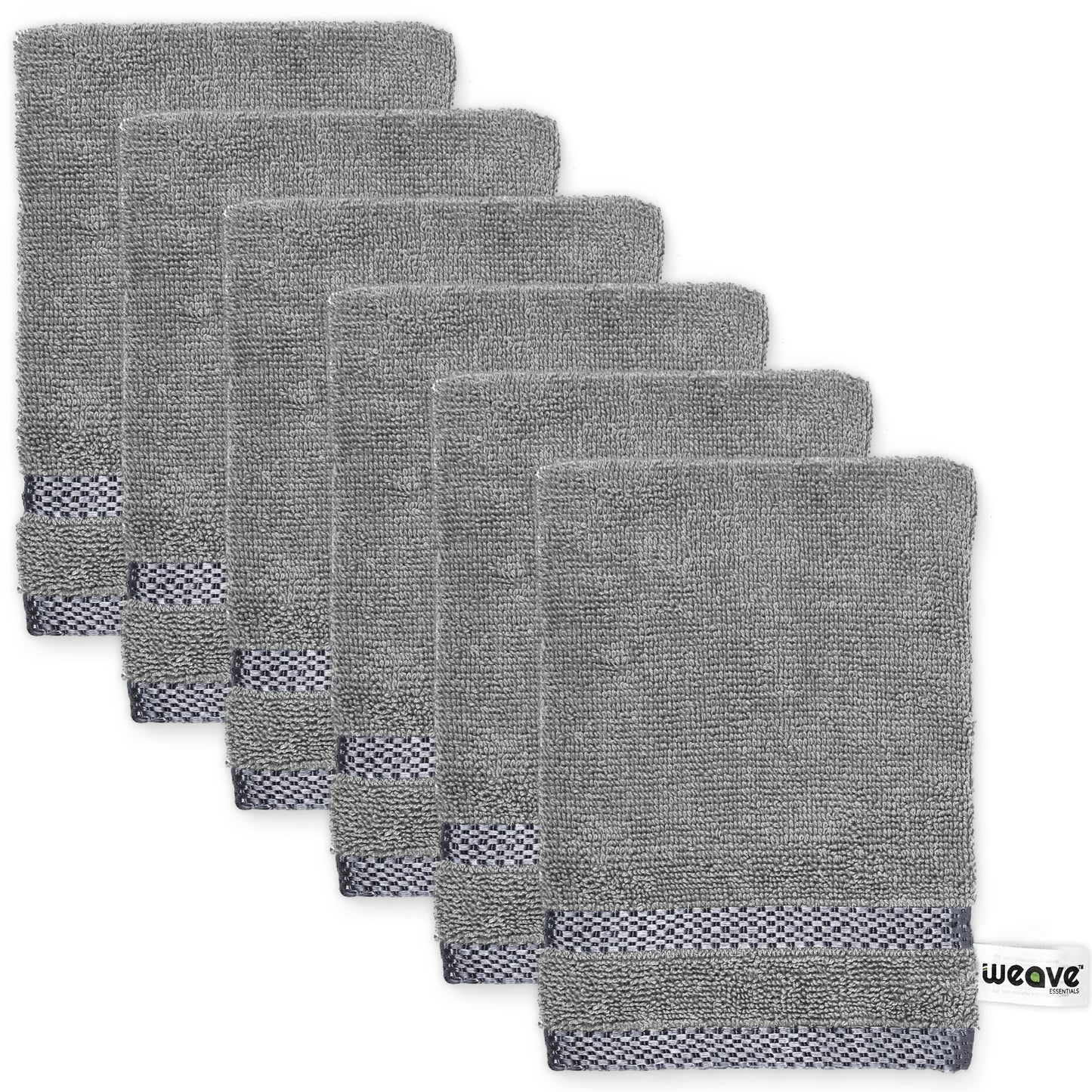 6Pc Ultrasoft & Absorbent Viscose Wash Gloves set | 15x20cm / 6x8inch | 100% cotton | Ideal as body wash, makeup remover face cloths, face towel-Weave Essentials-Grey-Weave Essentials