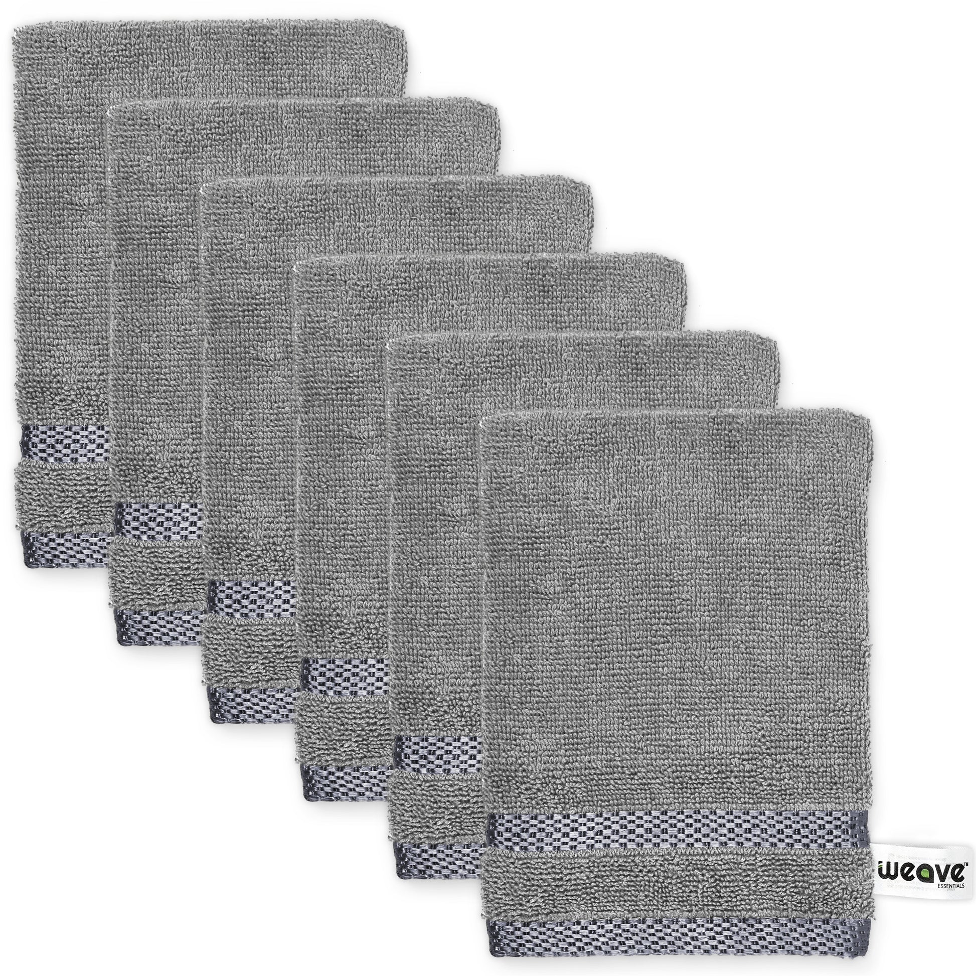 6Pc Ultrasoft & Absorbent Viscose Wash Gloves set | 15x20cm / 6x8inch | 100% cotton | Ideal as body wash, makeup remover face cloths, face towel-Weave Essentials-Grey-Weave Essentials