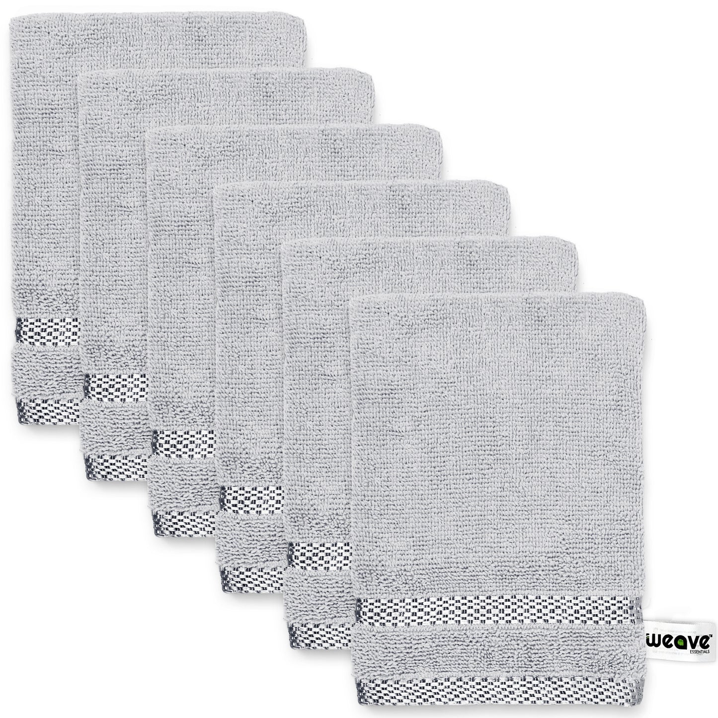 6Pc Ultrasoft & Absorbent Viscose Wash Gloves set | 15x20cm / 6x8inch | 100% cotton | Ideal as body wash, makeup remover face cloths, face towel-Weave Essentials-Silver-Weave Essentials