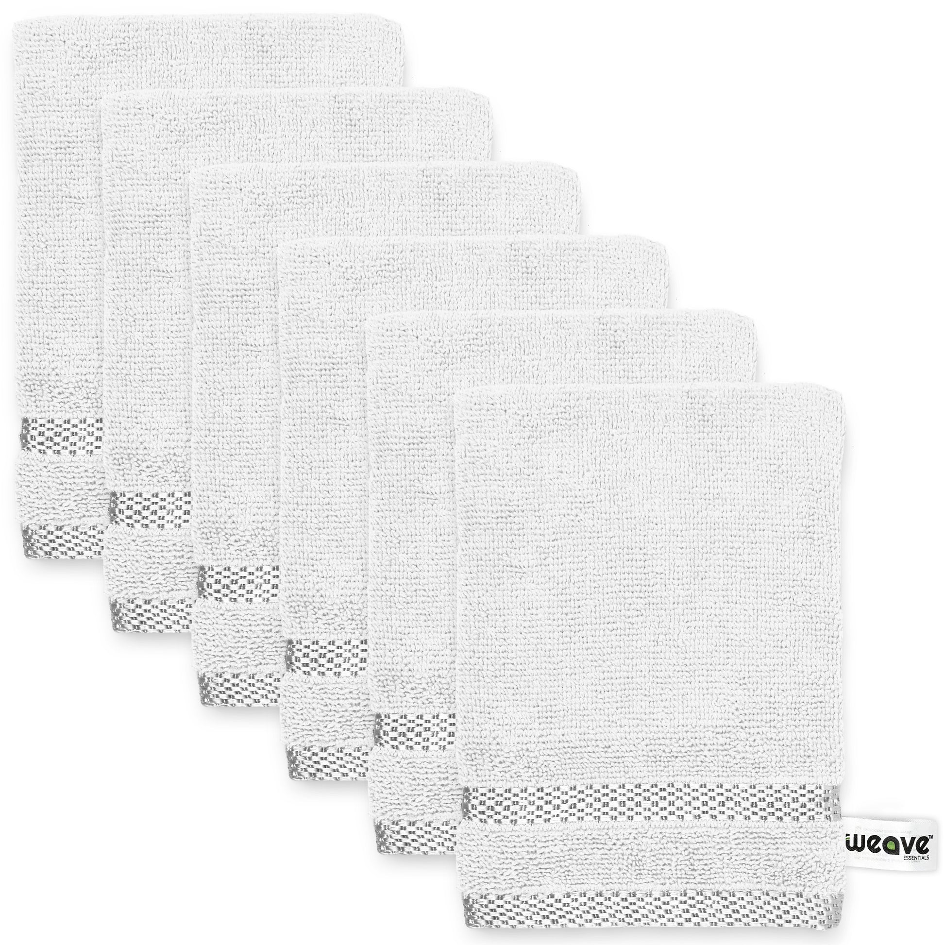 6Pc Ultrasoft & Absorbent Viscose Wash Gloves set | 15x20cm / 6x8inch | 100% cotton | Ideal as body wash, makeup remover face cloths, face towel-Weave Essentials-White-Weave Essentials