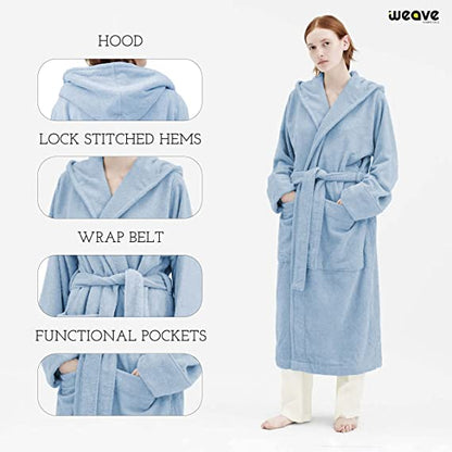 TERRY HOODED BATHROBE: 2 POCKETS & WRAP BELT-Bathrobe-Weave Essentials-Pale Pink-L/XL-Weave Essentials