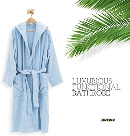 TERRY HOODED BATHROBE: 2 POCKETS & WRAP BELT-Bathrobe-Weave Essentials-Sky Blue-L/XL-Weave Essentials