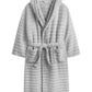 PREMIUM RIBBED TOWELING DRESSING GOWN: 100% COTTON-Striped & Ribbed Terry Toweling Hooded Bathrobe-Weave Essentials-Pastel Grey-S/M-Weave Essentials
