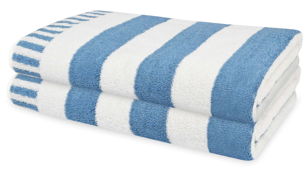 PACK OF 2: CABANA BEACH TOWELS WITH POCKET FLAP-Beach Towels-Weave Essentials-Sky Blue-Weave Essentials