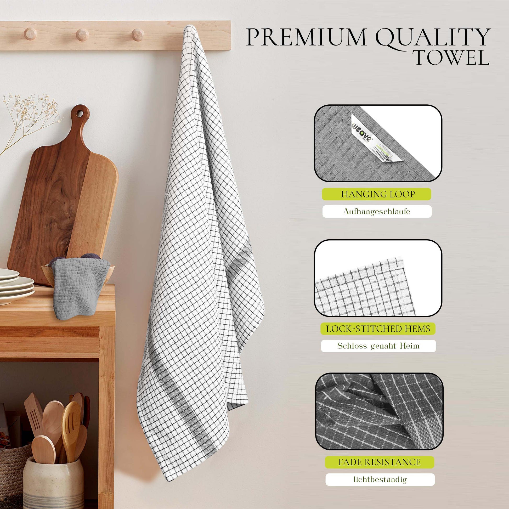 12 PC KITCHEN TOWEL SET: 4 HAND TOWEL & 8 DISH CLOTH-Kitchen Tea Towel-Weave Essentials-Silver Grey-Weave Essentials