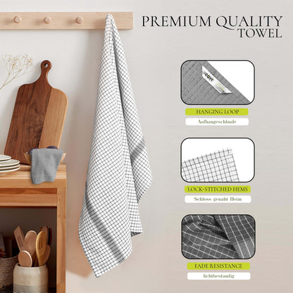 12 PC KITCHEN TOWEL SET: 4 HAND TOWEL & 8 DISH CLOTH-Kitchen Tea Towel-Weave Essentials-Silver Grey-Weave Essentials