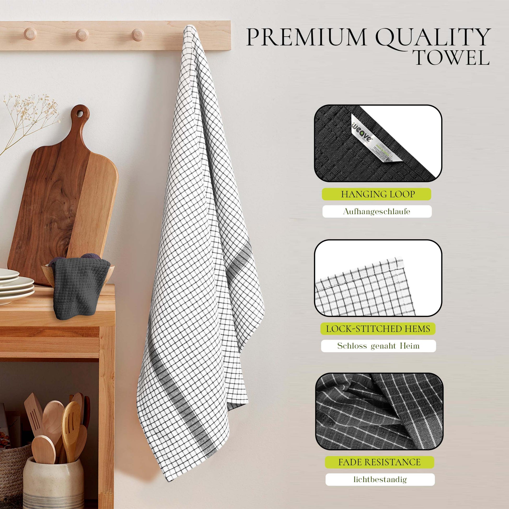 12 PC KITCHEN TOWEL SET: 4 HAND TOWEL & 8 DISH CLOTH-Kitchen Tea Towel-Weave Essentials-Silver Grey-Weave Essentials