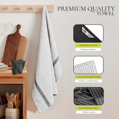 12 PC KITCHEN TOWEL SET: 4 HAND TOWEL & 8 DISH CLOTH-Kitchen Tea Towel-Weave Essentials-Silver Grey-Weave Essentials