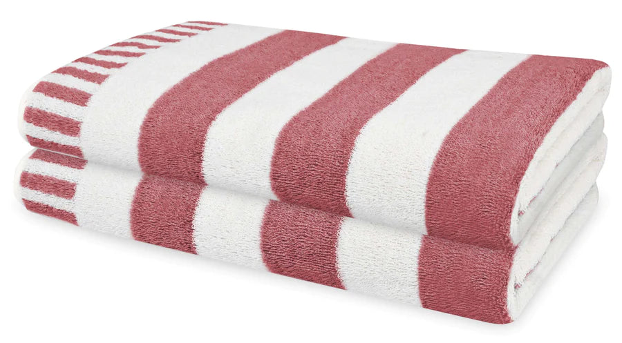 PACK OF 2: CABANA BEACH TOWELS WITH POCKET FLAP-Beach Towels-Weave Essentials-Strawberry Red-Weave Essentials