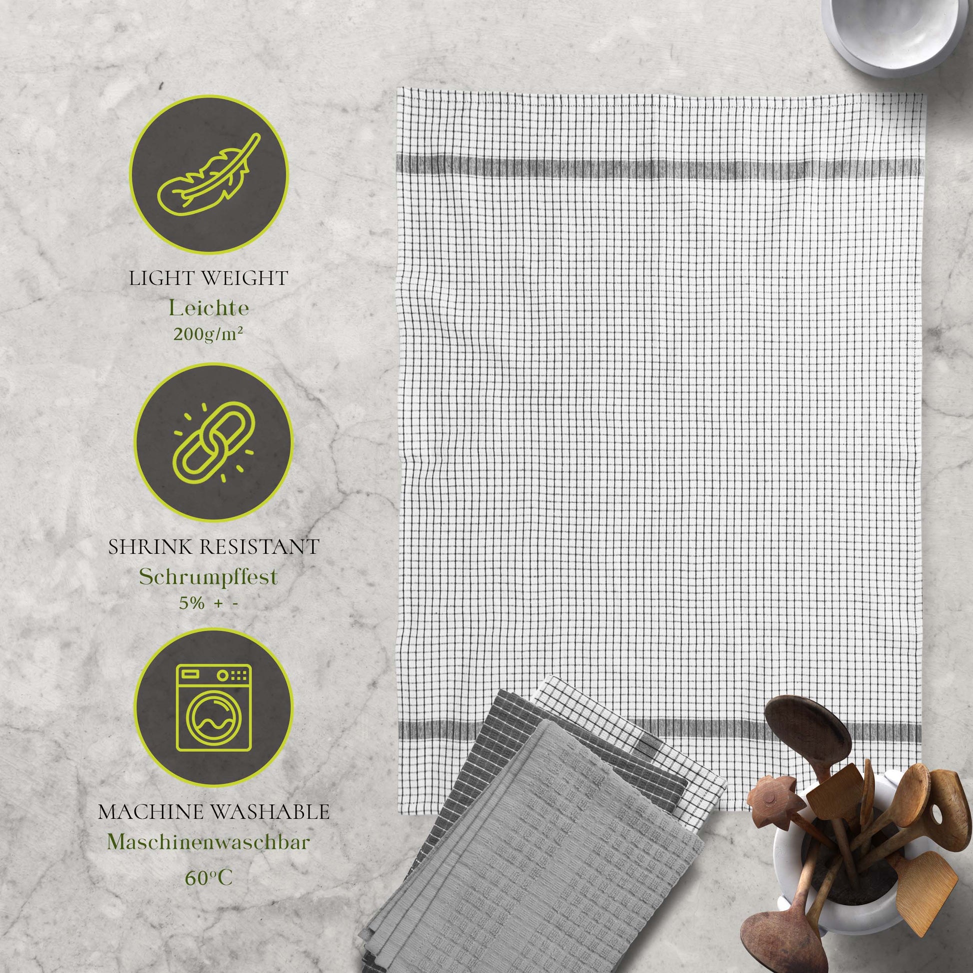 12 PC KITCHEN TOWEL SET: 4 HAND TOWEL & 8 DISH CLOTH-Kitchen Tea Towel-Weave Essentials-Silver Grey-Weave Essentials