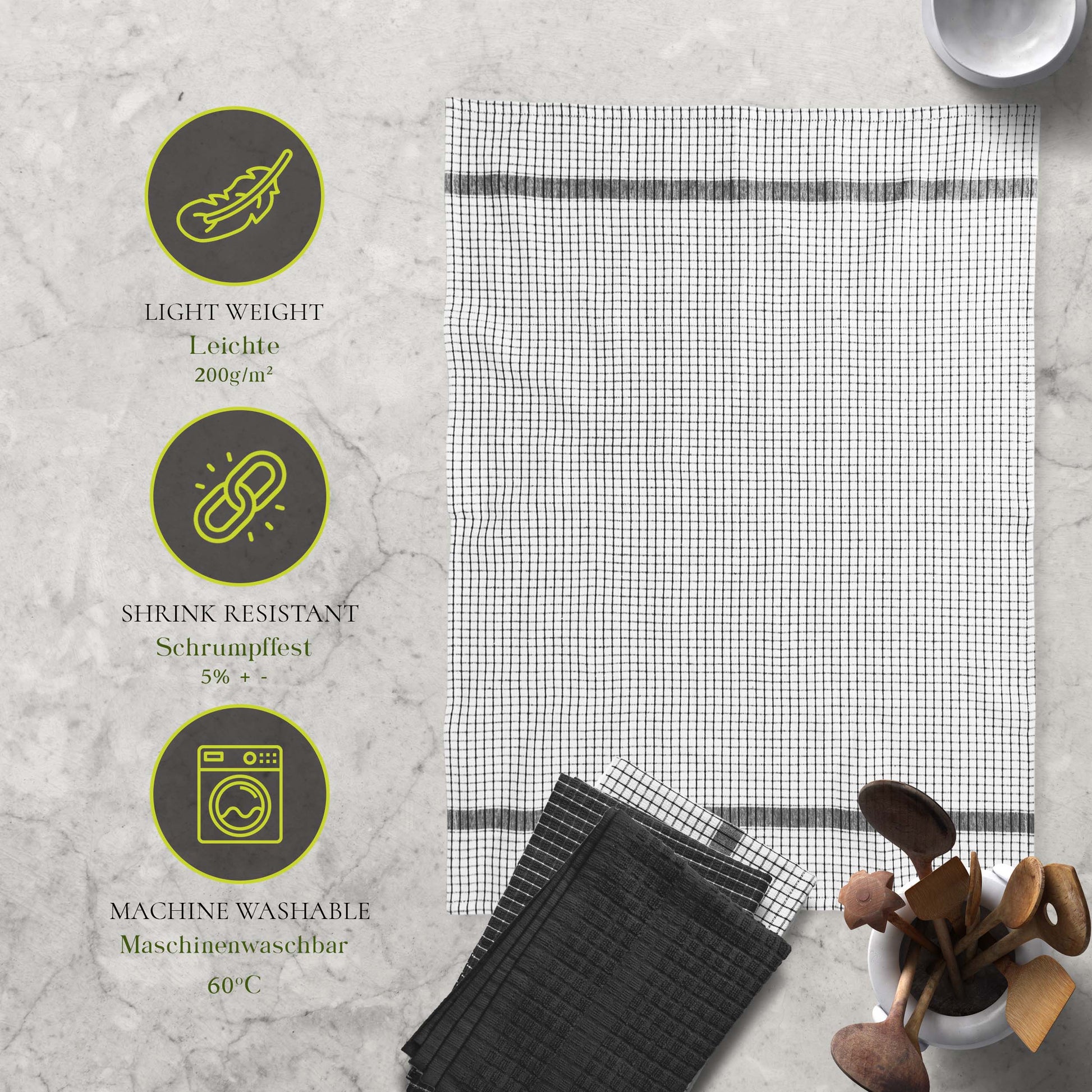 12 PC KITCHEN TOWEL SET: 4 HAND TOWEL & 8 DISH CLOTH-Kitchen Tea Towel-Weave Essentials-Silver Grey-Weave Essentials