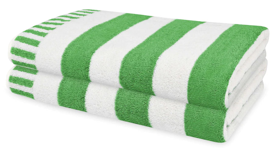 PACK OF 2: CABANA BEACH TOWELS WITH POCKET FLAP-Beach Towels-Weave Essentials-May Green-Weave Essentials