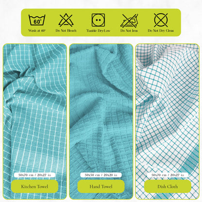 12 PC KITCHEN TOWEL SET: 4 HAND TOWEL & 8 DISH CLOTH-Kitchen Tea Towel-Weave Essentials-Silver Grey-Weave Essentials