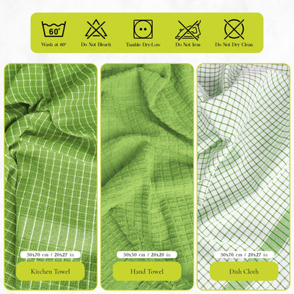12 PC KITCHEN TOWEL SET: 4 HAND TOWEL & 8 DISH CLOTH-Kitchen Tea Towel-Weave Essentials-Silver Grey-Weave Essentials