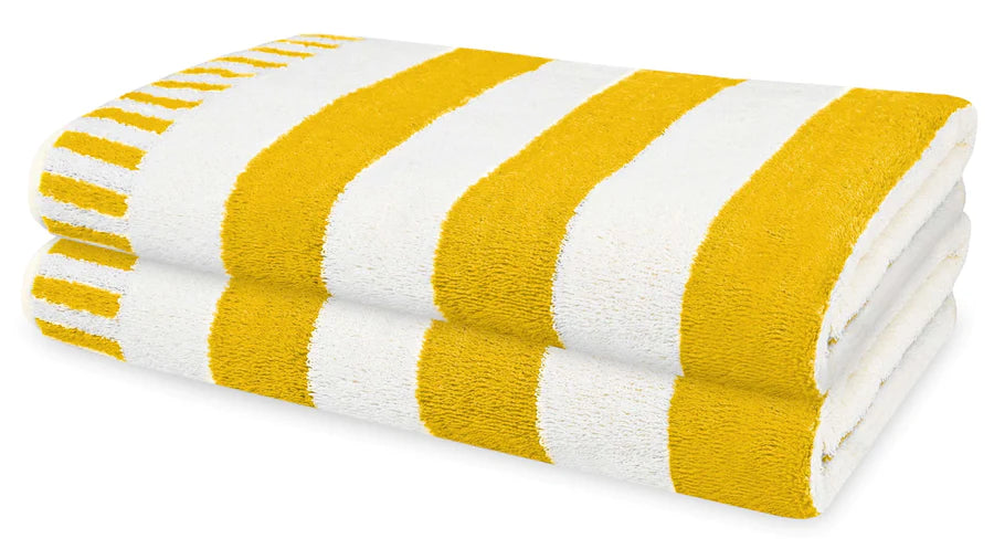 PACK OF 2: CABANA BEACH TOWELS WITH POCKET FLAP-Beach Towels-Weave Essentials-Sulfur Yellow-Weave Essentials