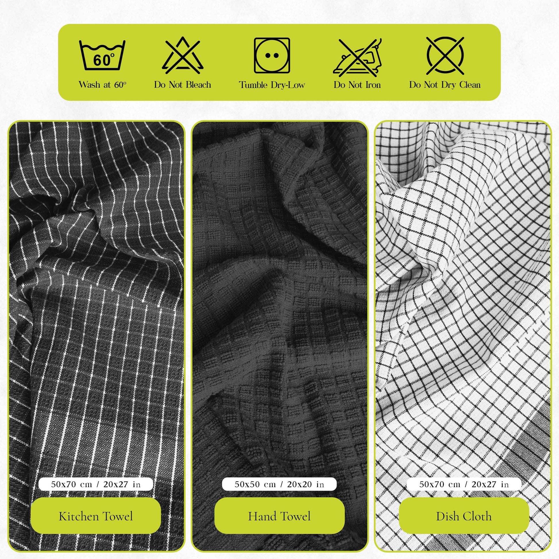 12 PC KITCHEN TOWEL SET: 4 HAND TOWEL & 8 DISH CLOTH-Kitchen Tea Towel-Weave Essentials-Silver Grey-Weave Essentials