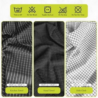 12 PC KITCHEN TOWEL SET: 4 HAND TOWEL & 8 DISH CLOTH-Kitchen Tea Towel-Weave Essentials-Silver Grey-Weave Essentials