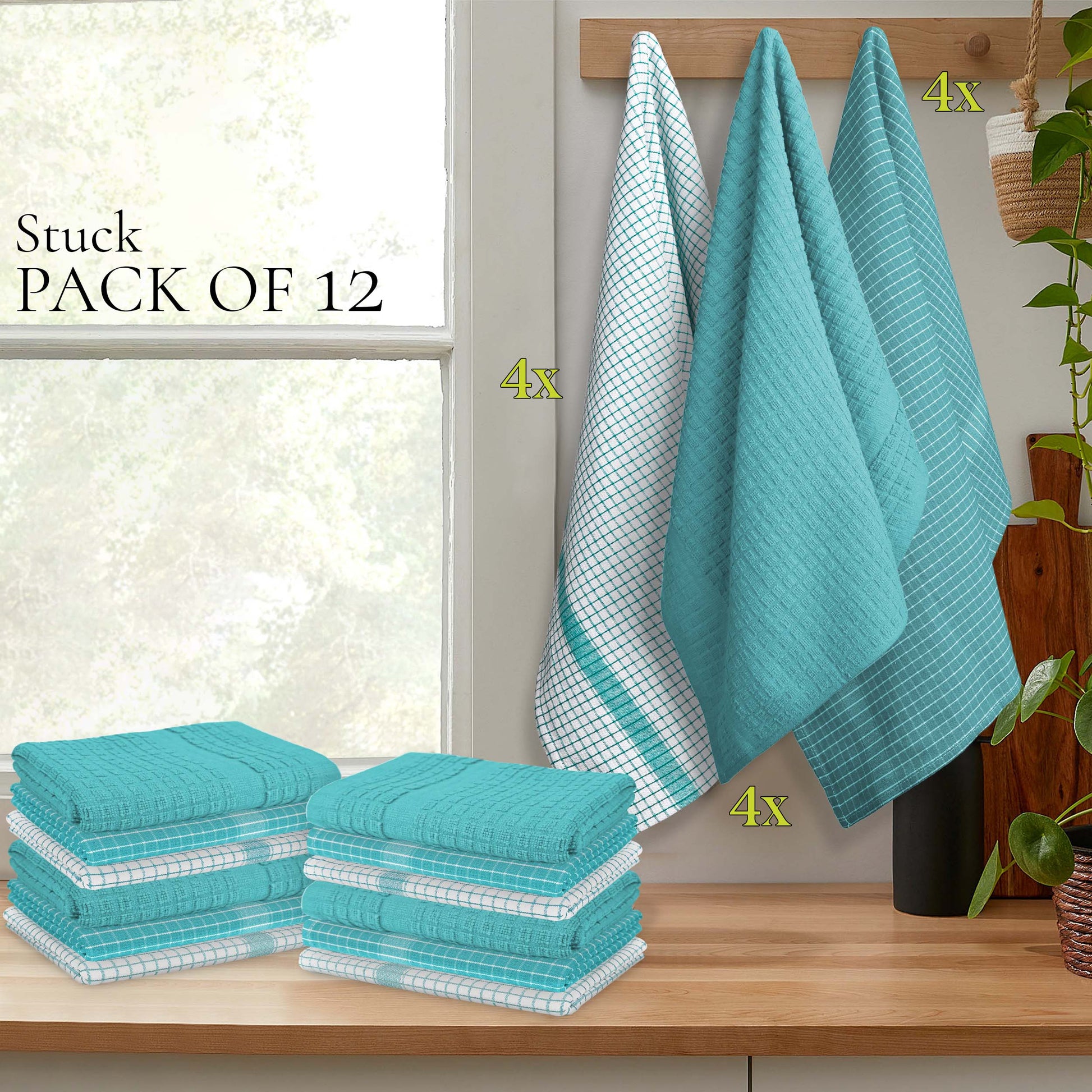 12 PC KITCHEN TOWEL SET: 4 HAND TOWEL & 8 DISH CLOTH-Kitchen Tea Towel-Weave Essentials-Silver Grey-Weave Essentials