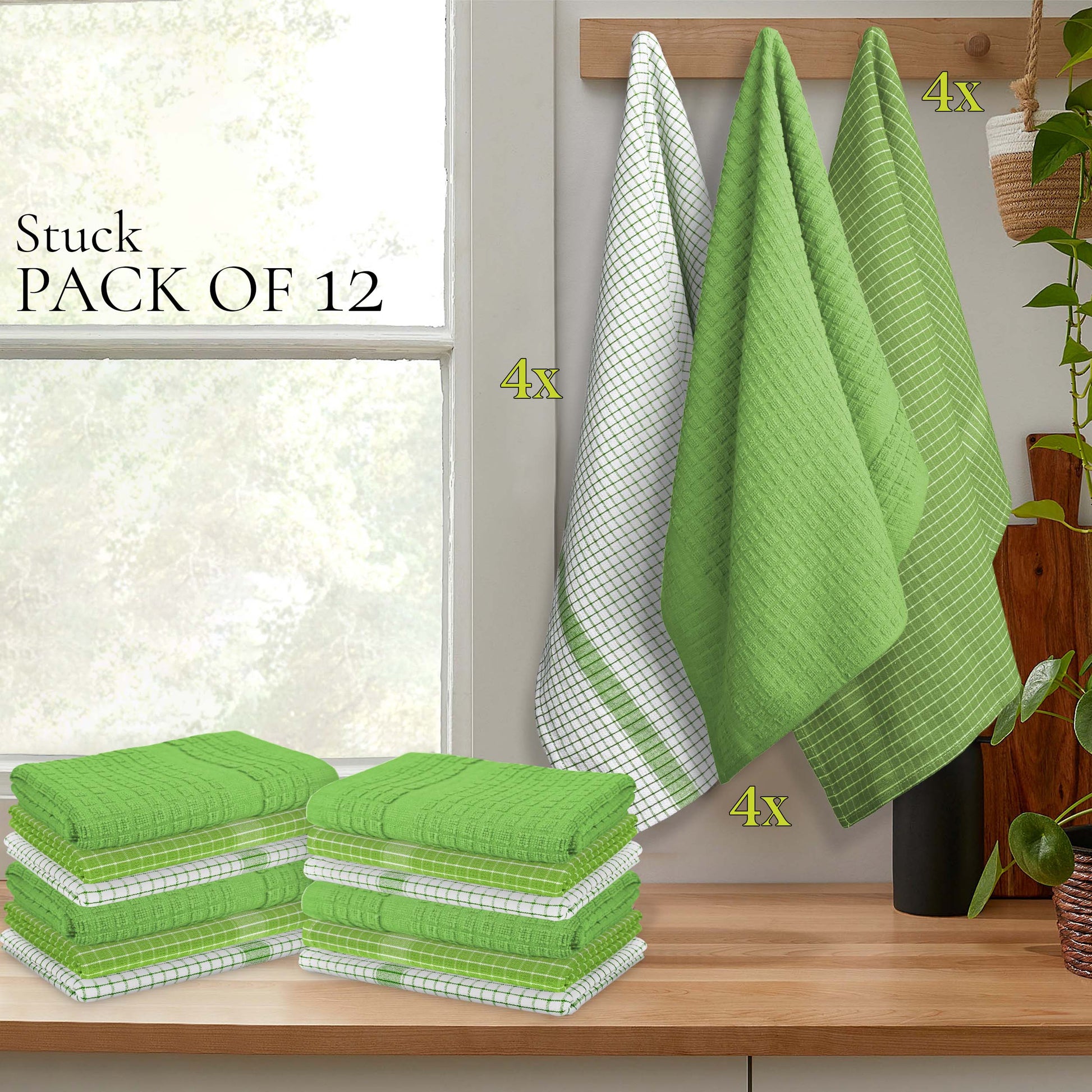12 PC KITCHEN TOWEL SET: 4 HAND TOWEL & 8 DISH CLOTH-Kitchen Tea Towel-Weave Essentials-Silver Grey-Weave Essentials