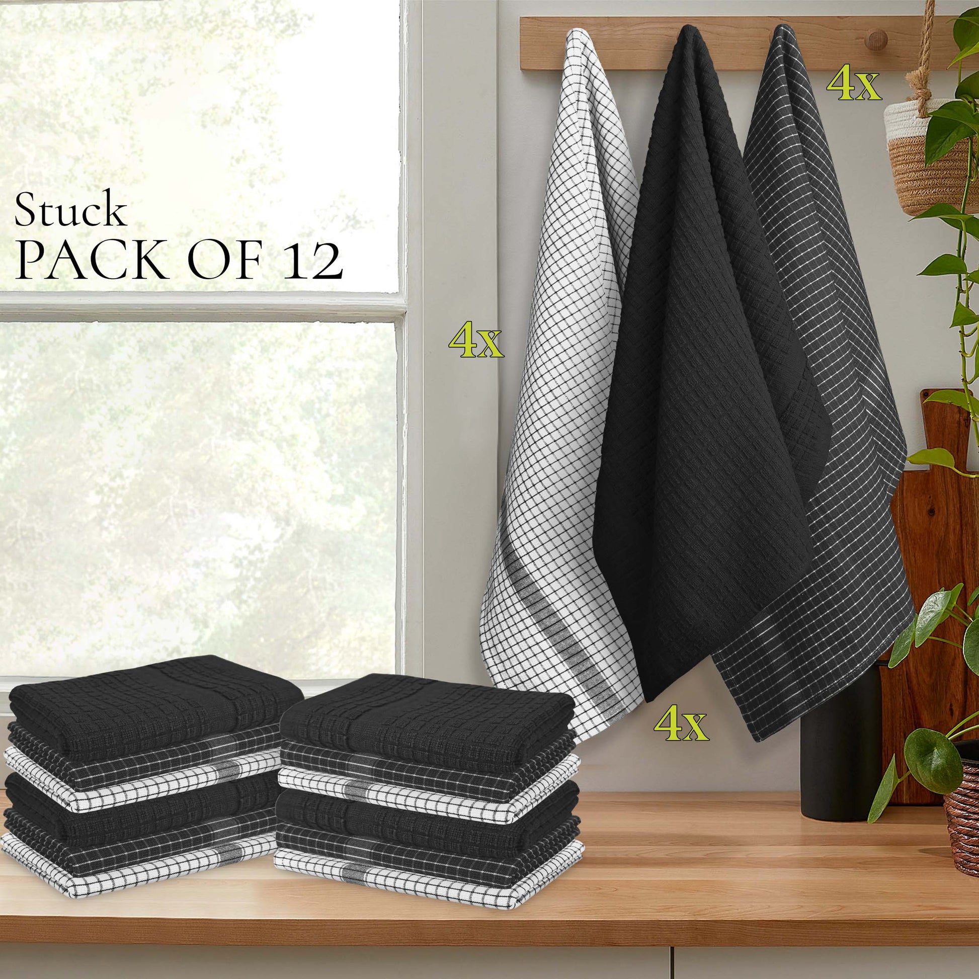 12 PC KITCHEN TOWEL SET: 4 HAND TOWEL & 8 DISH CLOTH-Kitchen Tea Towel-Weave Essentials-Silver Grey-Weave Essentials