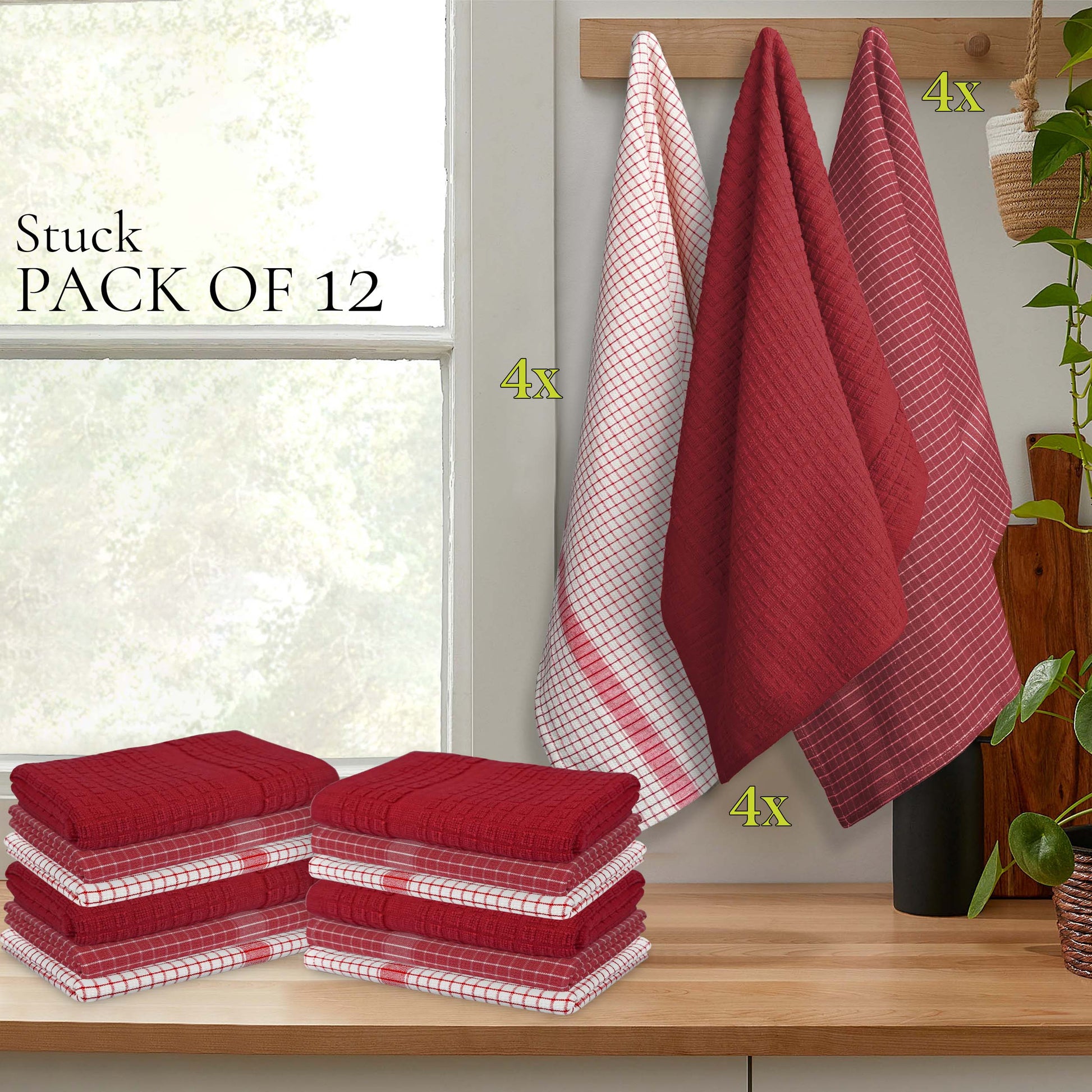 12 PC KITCHEN TOWEL SET: 4 HAND TOWEL & 8 DISH CLOTH-Kitchen Tea Towel-Weave Essentials-Silver Grey-Weave Essentials