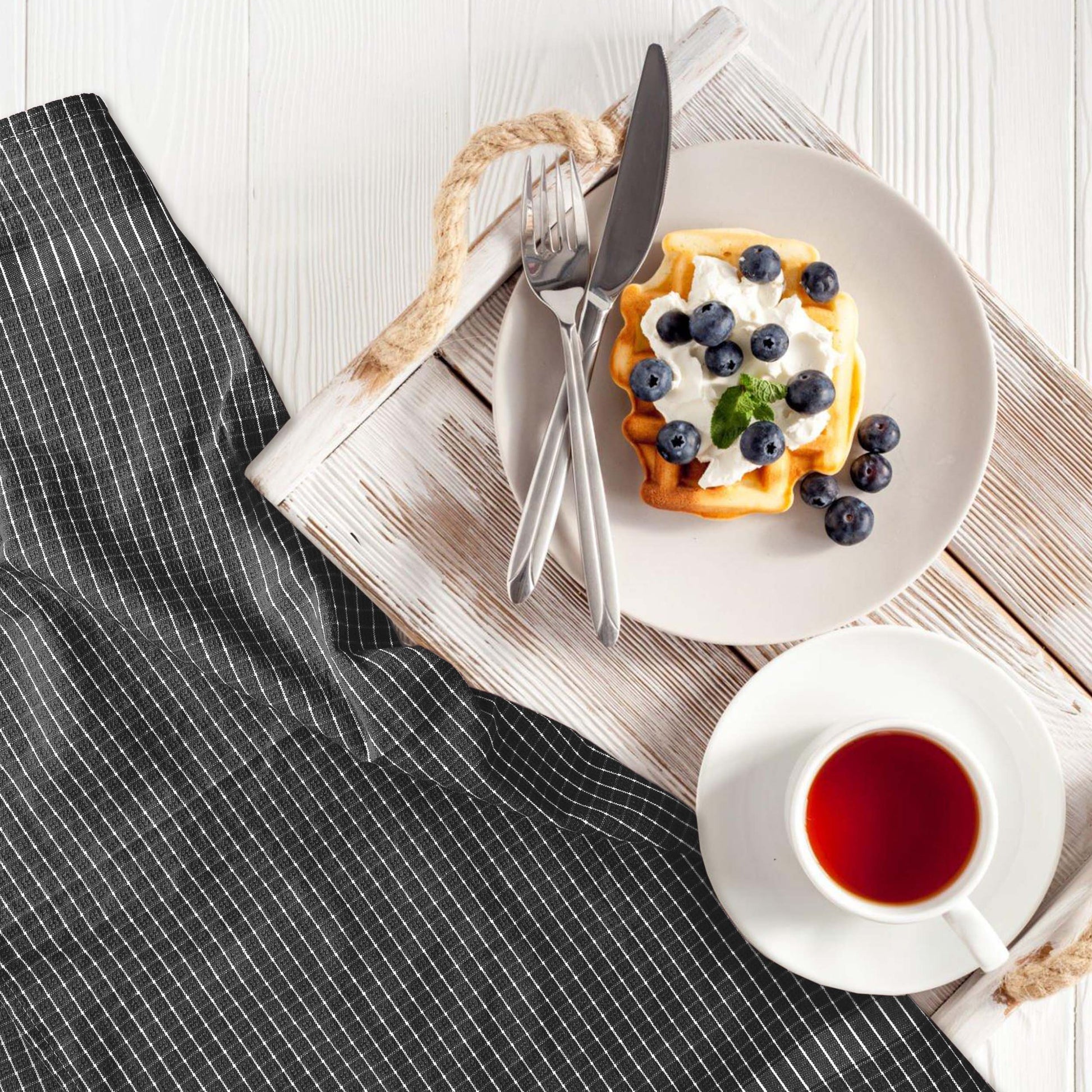 12 PC KITCHEN TOWEL SET: 4 HAND TOWEL & 8 DISH CLOTH-Kitchen Tea Towel-Weave Essentials-Silver Grey-Weave Essentials