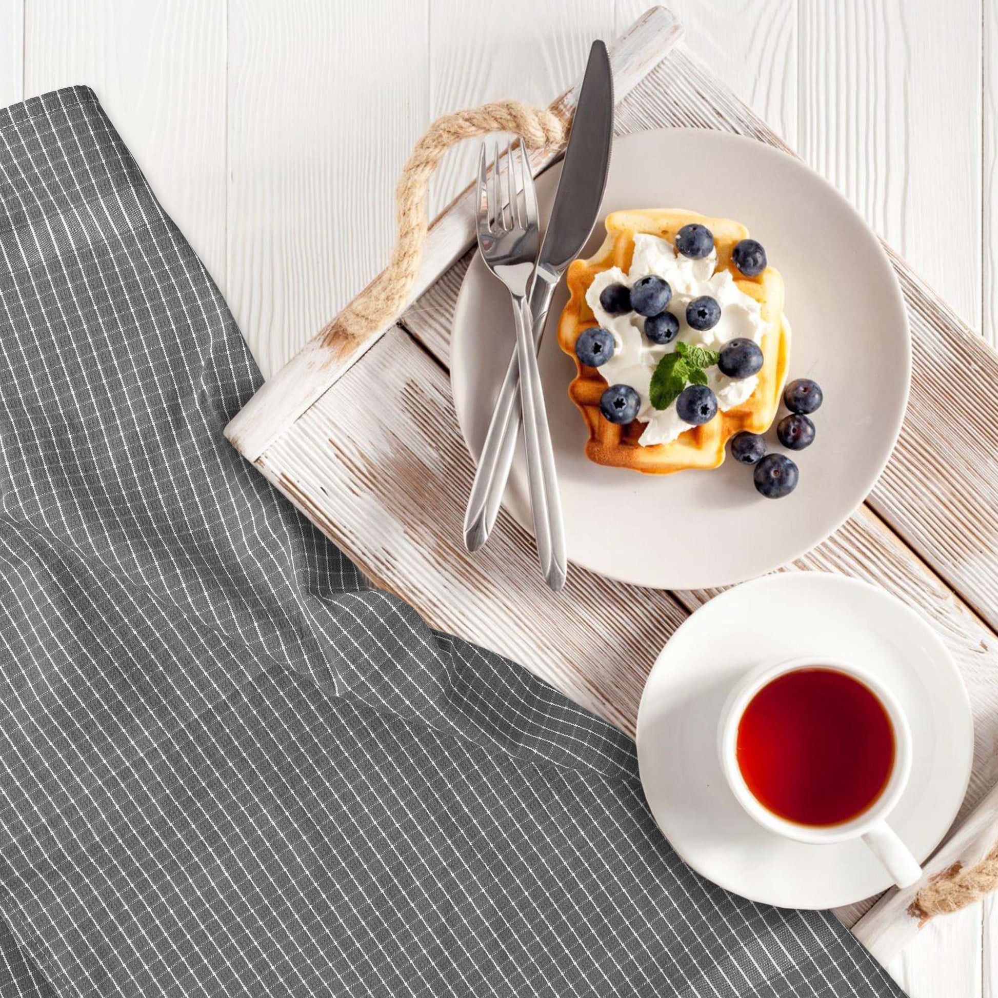 12 PC KITCHEN TOWEL SET: 4 HAND TOWEL & 8 DISH CLOTH-Kitchen Tea Towel-Weave Essentials-Silver Grey-Weave Essentials