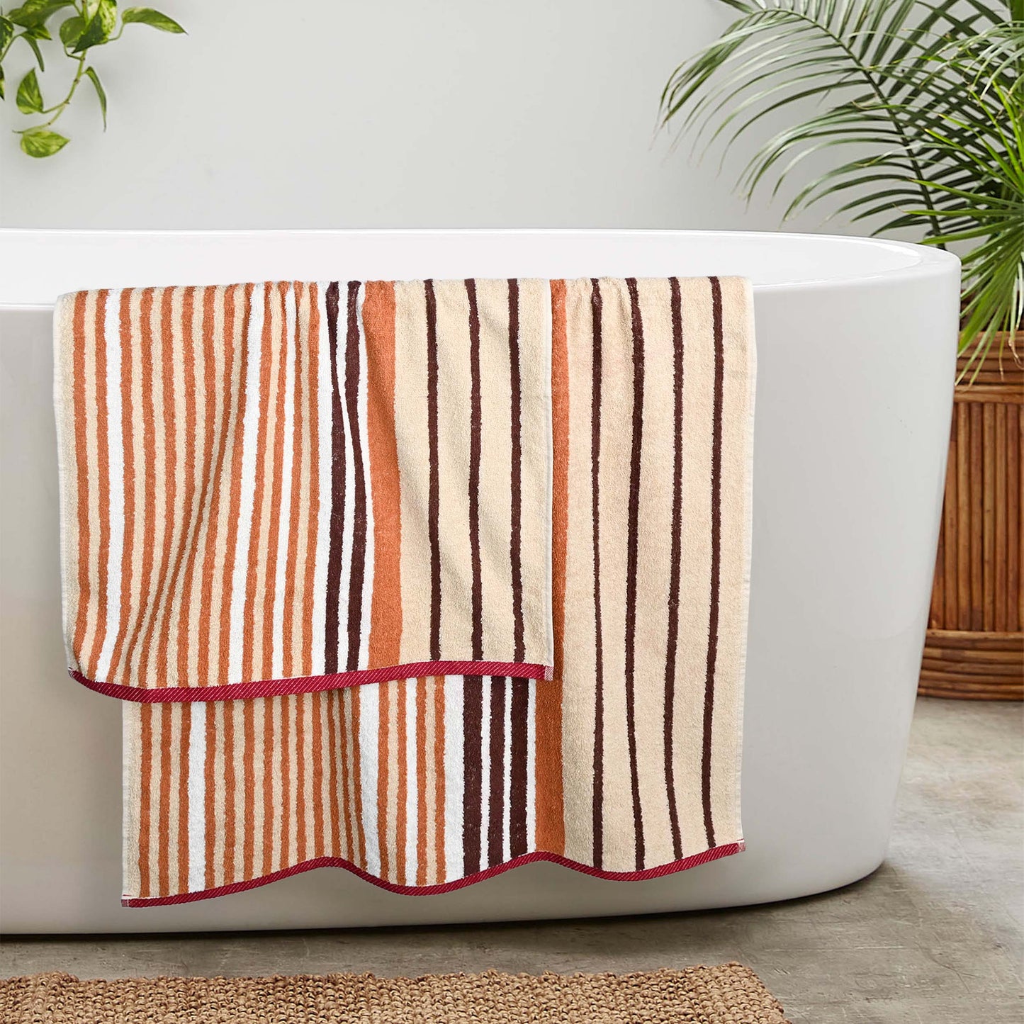 Premium Striped Weave Guest Towels-Guest Towel-Weave Essentials-Ochre Brown-4x Guest Towels-Weave Essentials