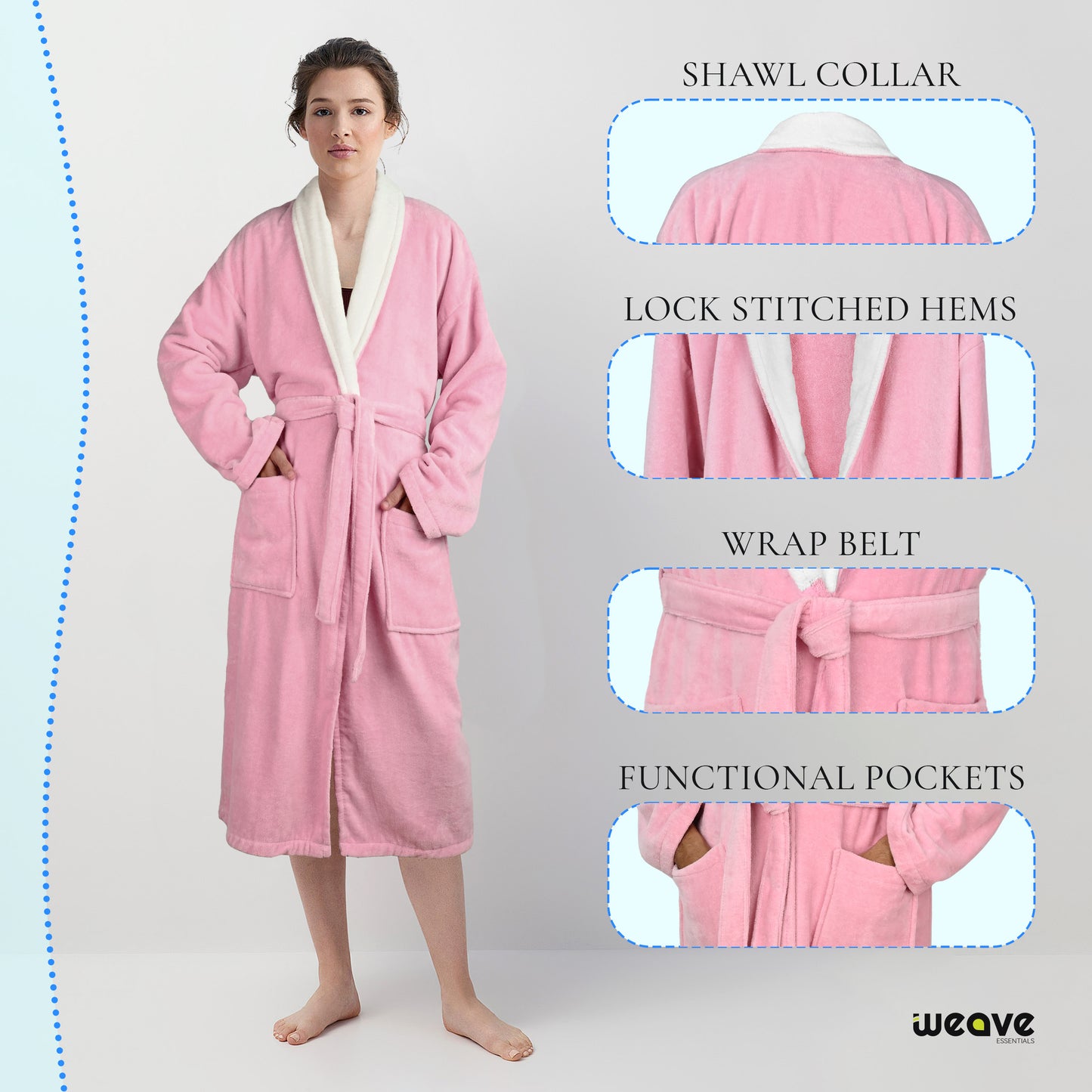 COMBED COTTON TERRY TOWELING BATHROBE-Bathrobe-Weave Essentials-White-S/M-Weave Essentials